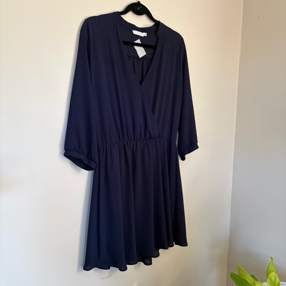 Lush Kendall Blue Faux Wrap Mini Dress Size Medium - Picture 2 of 13